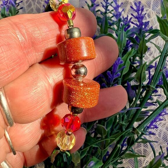 Colorful Beaded Stretch Bracelet with Goldstone - Picture 8 of 9